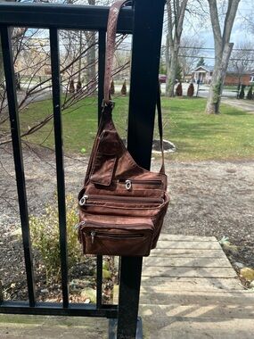 Womens Brown Leather Crossbody Sling Bag